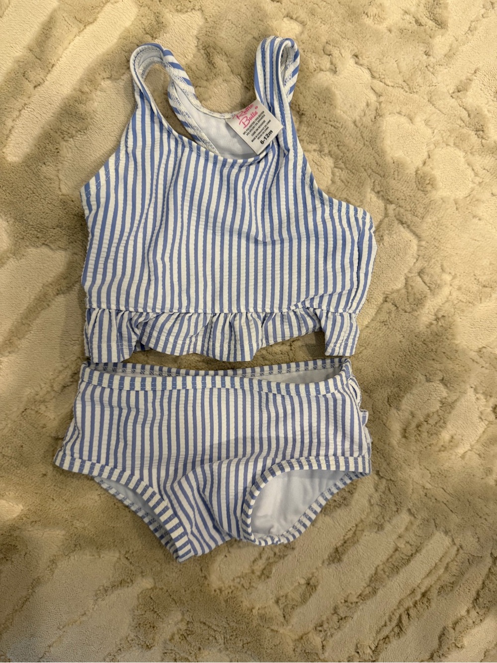 Ruffle Butts Blue and White Striped Girls' Two-Piece Swim Set